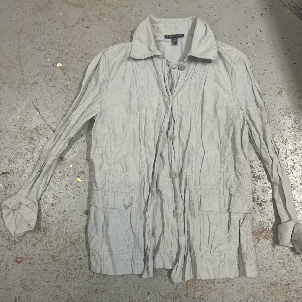 Eileen Fisher Light Gray Button-Up Top